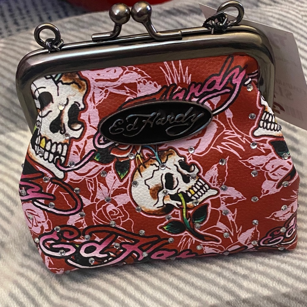 Ed Hardy Red and White Skull Clutch